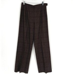Eskandar Trousers Womens 1 Cashmere Silk Brown Plaid Career Classic Straight Leg